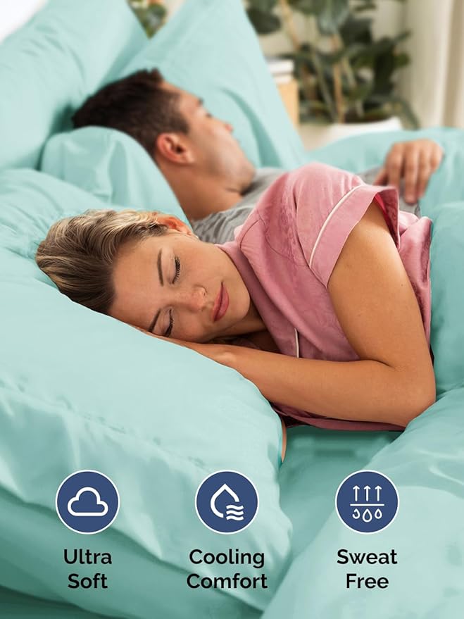 Extra Deep Split King Sheet Set - 7 Piece Breathable and Cooling Sheets - Hotel Luxury Bedding for Women, Men, Kids & Teens - Easy & Secure Fit - Soft and Wrinkle Free - Extra Deep Pockets - Spa Blue