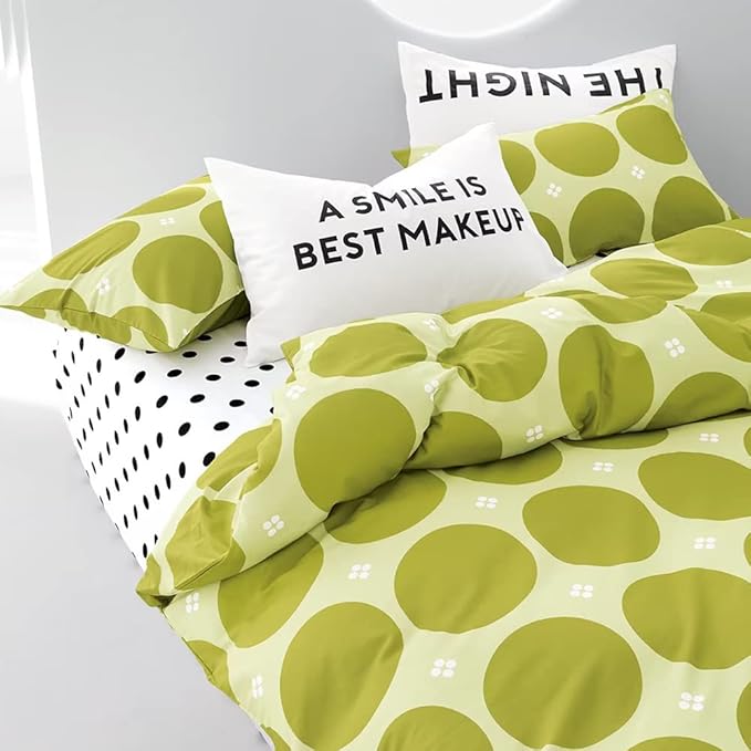 CLOTHKNOW Green Queen Comforter Set 3Pcs Dot Bedding Comforter Sets Botanical Bedding Sets Queen Green Boho Comforter Sets