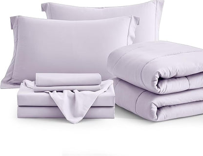 Maple&Stone Lavender Comforter Set King, 7 Pieces Bed in a Bag Light Purple - Lightweight Bedding Set with Comforter, Sheets, Pillowcases & Shams, Lilac Purple
