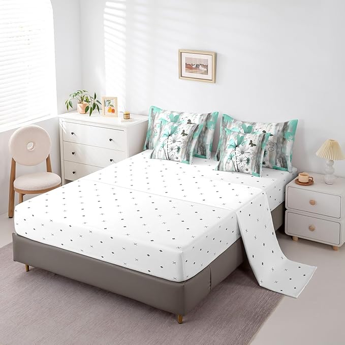Feelyou Flower Comforter Set King Size 7 Pieces Vintage Floral Bedding Set for All Season Butterfly Garden Flower Bed in a Bag with Comforter, Sheets, Pillowcases & Cushion Cover