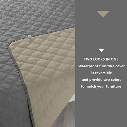 CHHKON Dog Blankets for Couch Protection Waterproof Dog Bed Covers Pet Blanket Furniture Protector (Grey+Beige, 82"x120")