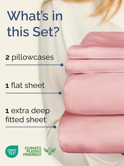 Extra Deep Twin Sheet Set - 4 Piece Breathable and Cooling Sheets - Hotel Luxury Bedding for Women, Men, Kids & Teens - Easy Secure Fit - Soft, Wrinkle Free and Comfy - Extra Deep Pockets - Baby Pink