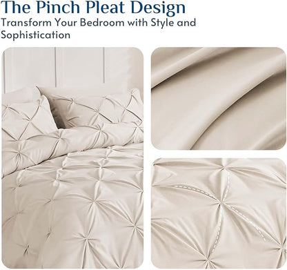 JOLLYVOGUE King Size Comforter Set 7 Pieces - Bed in a Bag King for All Season, Pintuck Bedding Comforter Sets with Comforter, Flat Sheet, Fitted Sheet and Pillowcases & Shams, Beige