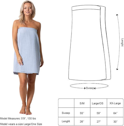 Turkish Linen Women’s Waffle Spa Body Wrap with Adjustable Closure
