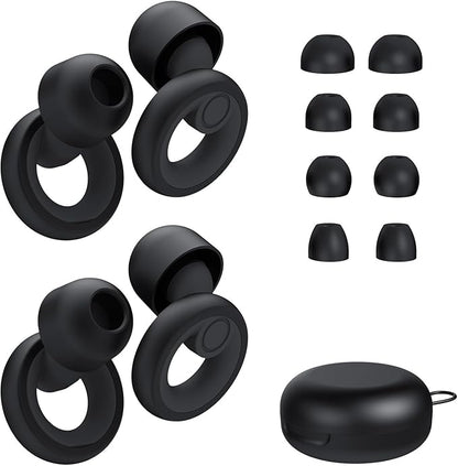 Ear Plugs for Sleeping Noise Cancelling 2 Sets, Reusable Earplugs Hearing Protection 30dB, Soft Silicone Ear Plugs for Concerts, Party, Focus - 8 Pairs Ear Tips in XS/S/M/L - Black