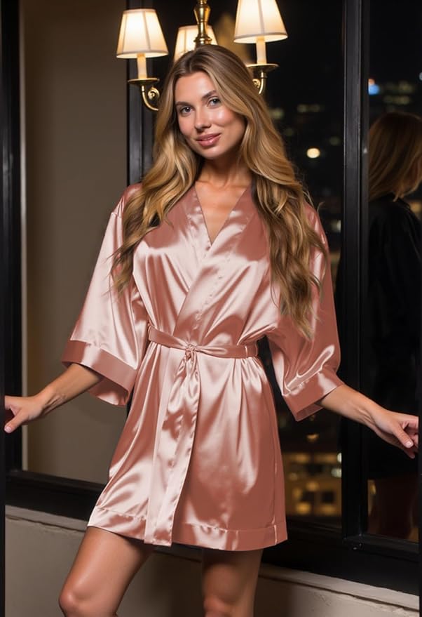 Turquaz Women's Bride Bridesmaids Silky Robe Satin Kimono Robes for Women Lingerie