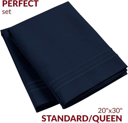 Mellanni Pillow Cases - Luxury, Extra Soft, Cooling Pillow Covers - 2 PC Iconic Collection Pillowcases - Envelope Closure (Standard/Queen 20" x 30", Navy Blue)