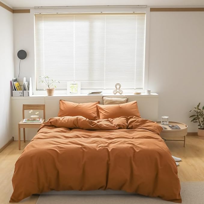 CLOTHKNOW Brown King Size Comforter Set Pumpkin Bedding Comforter Sets Soft Caramel Comforter Burnt Orange Comforters with 2 x Pillow Cases