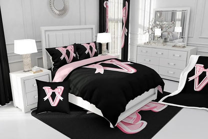 jejeloiu Kawaii Pink Bow Full Comforter Set with Sheets,Gifts for Women Teen Girl,Monogrammed 7 Piece Bedding Set,Soft Personalized Initial Letter V Bed in a Bag with Comforter,Sheets,Pillowcases