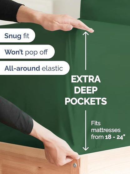 Extra Deep King Sheet Set - 6 Piece Breathable and Cooling Sheets - Hotel Luxury Bedding for Women, Men, Kids & Teens - Easy & Secure Fit - Soft and Wrinkle Free - Extra Deep Pockets - Emerald Green