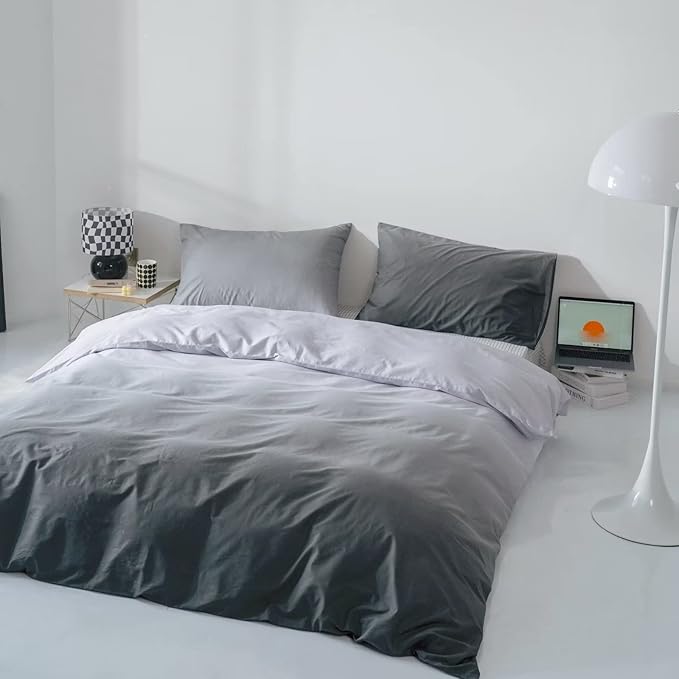 KAREVER Gradient Gray Comforter Set Ombre White Gray Bedding Set Twin Boys Girls Aesthetic Comforter 3 PCs Bed Blanket Set Twin