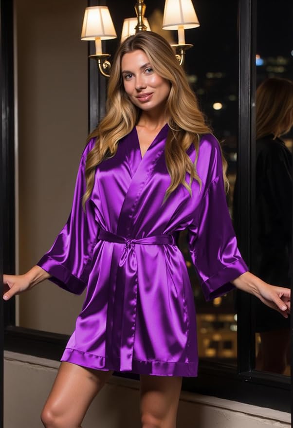 Turquaz Women's Bride Bridesmaids Silky Robe Satin Kimono Robes for Women Lingerie