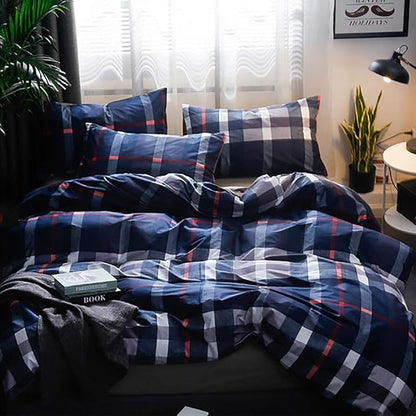 Houseri Navy Blue Plaid Comforter Set - Queen Size Teen Boys Bedding with Dark Blue & White Grid Comforter, Buffalo Plaid, Tartan Checkered & Gingham Pattern
