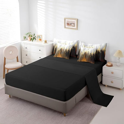 Brown Bedding Comforter Sets 7pcs Ombre Abstract Bed in a Bag, Brush Marks Gradient Twin Bedding Sets Contemporary Golden Metallic Comforter Set, Watercolor Stripe Aesthetic Bedding Sets & Collections