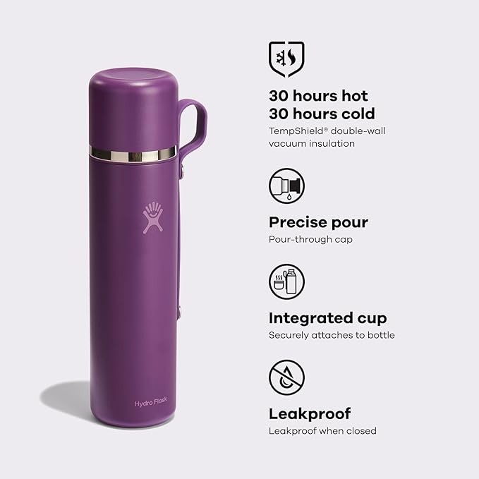 Hydro Flask Hot Flask & Cup – Insulated Stainless Steel, Hot Drink Travel Container for Coffee & Tea 36 Oz Trillium Pink