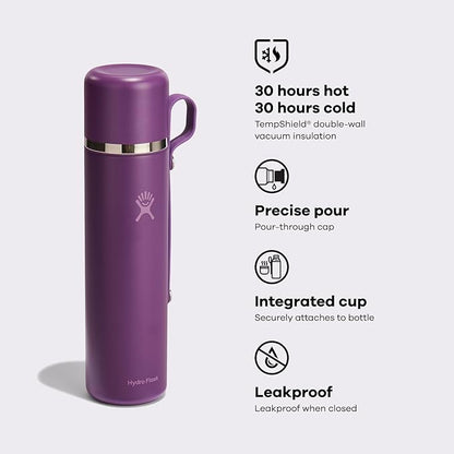 Hydro Flask Hot Flask & Cup – Insulated Stainless Steel, Hot Drink Travel Container for Coffee 36 Oz Beachplum Purple