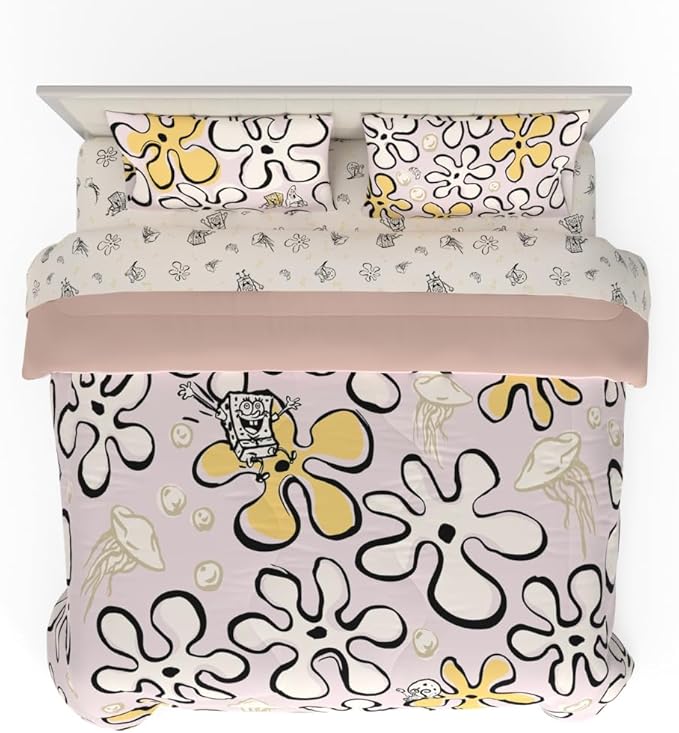 Collectibles Spongebob Squarepants Jellyfish Recycled Bedding 7 Piece Super Soft Reversible Comforter and Sheet Set, King, (100% Official Licensed Product) by Franco