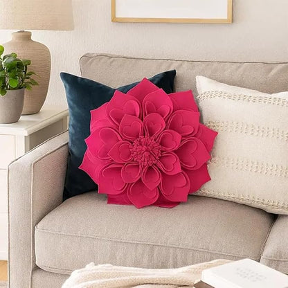 Fennco Styles Handmade 3D Heart-Shaped Petals Flower Decorative Filled Throw Pillow 13" Round - Fuchsia Floral Pillow for Couch, Home Décor and Holiday, Housewarming Gift