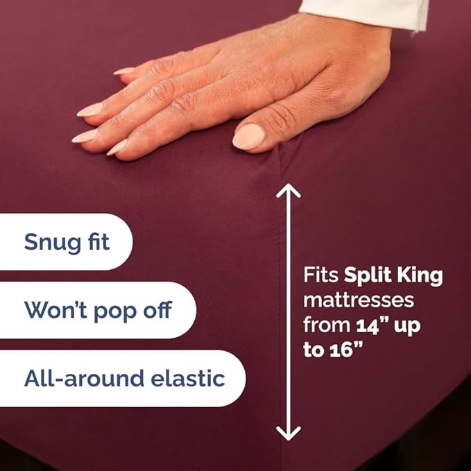 Split Head King Sheet Set – 4 Piece Flex Split Top King Sheets for Adjustable Beds - Fits 14” to 16" Mattress w/ Deep Pockets - Soft, Breathable & Cooling - Luxury Bedding and Wrinkle Free - Burgundy