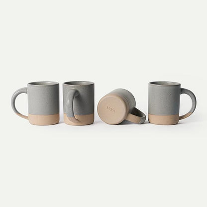 MORA Medium Mugs Set of 4, 16oz Ceramic Pottery Latte Mugs/Coffee Cups - Microwave and Dishwasher Safe - Peppercorn