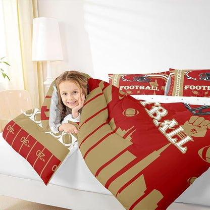 Feelyou Football Bedding Set Boys Girls Toddler Size Women Men Rugby Sports Comforter Football City Duvet Quilt Brown Red Room Decor