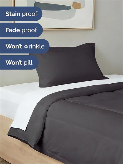 Twin XL Comforter Set - 2 Piece Bed Set for All Seasons - 1 Soft Quilted Comforter w/ Corner Tabs & 1 Pillow Sham - Comfy & Breathable - Premium Down Duvet Insert - Oeko-TEX - Twin XL Size, Dark Grey