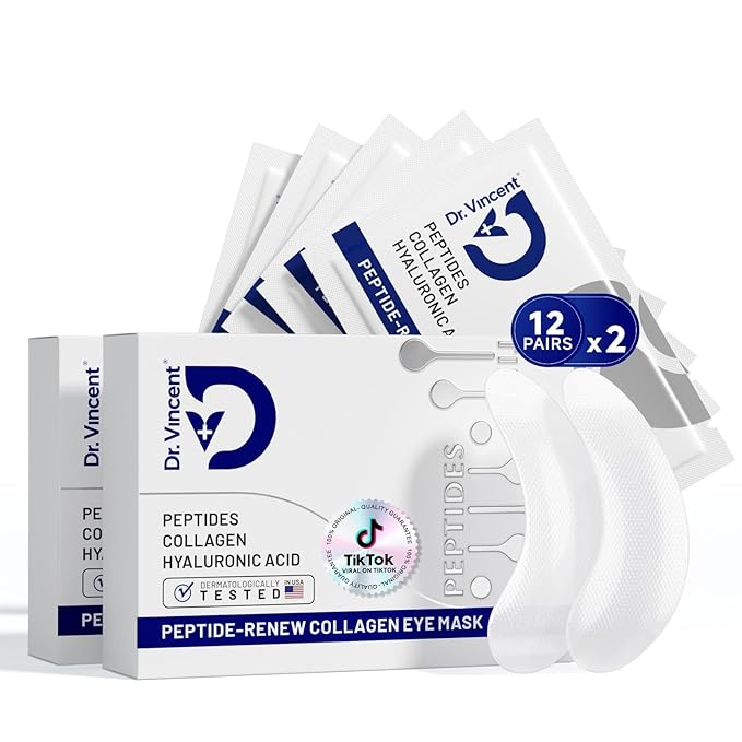 Peptide Under Eye Patches, Firming Eye Patches Instant Reduces Dark Circles and Puffiness, Collagen Under Eye Mask for Bags Treatment, Wrinkles, 24 Pairs, Vegan