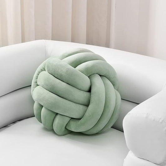 Sioloc Soft Knot Ball Pillows,Round Throw Pillow Cushion Home Decoration Plush Pillow,Throw Knotted Pillow Handmade Round Plush Pillow（13.7inches,Green）