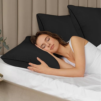 King Size Bed Pillows for Sleeping 4 Pack,Luxury Hotel Pillows,Comfortable and Supportive,Machine Washable,Suitable for Stomach,Back and Side Sleepers.（Black）