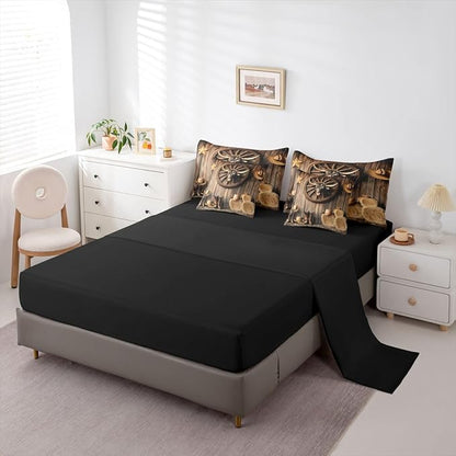 Erosebridal Bull Head 7 Piece Bedding Set King Western Comforter Set with Sheets Cowboy Hat Boots Car Wheels Haystack Bed in a Bag Board Star Print Farmhouse for Teens Men Women