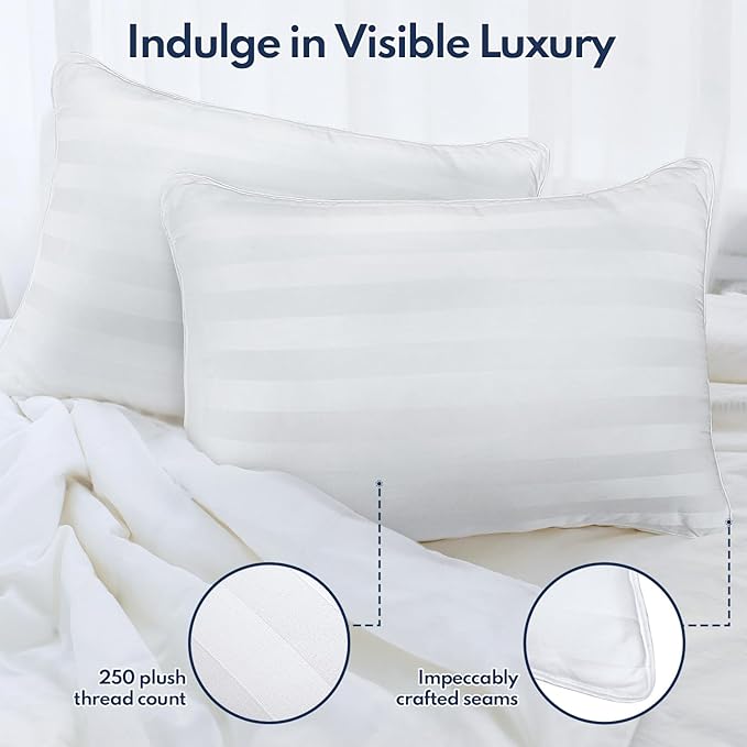 DIORIS Pillows Queen Size Set of 2 - Luxury Hotel Collection Bed Pillows for Sleeping, Supportive Side Sleeper Pillow, Microfiber Filled for Back, Stomach Sleepers