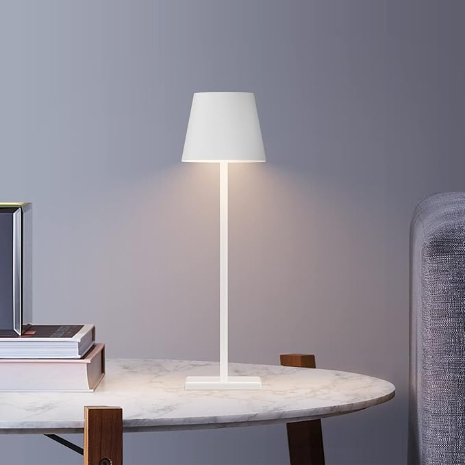 White Cordless Table Lamp, 2 Pack 5500mAh Battery Powered LED Table Light, 3 Color Temperatures Stepless Dimmable Rechargeable Table Lamps for Outdoor Restaurant Bedroom White 2 Pack