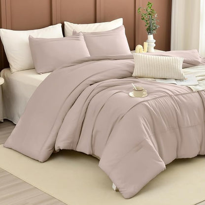 Masaca Oversized King Size Comforter 128x120,3 Pieces Vintage Farmhouse Pinch Pleat Bedding Comforter Set Lightweight Ultra Soft Rustic Boho Bedding (1 Taupe Comforter +2 Pillowcases)
