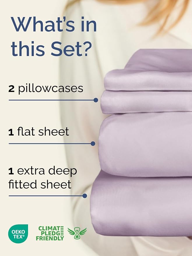 Extra Deep Twin Sheet Set - 4 Piece Breathable and Cooling Sheets - Hotel Luxury Bedding for Women, Men, Kids & Teens - Easy & Secure Fit - Soft and Wrinkle Free - Extra Deep Pockets - Light Lavender
