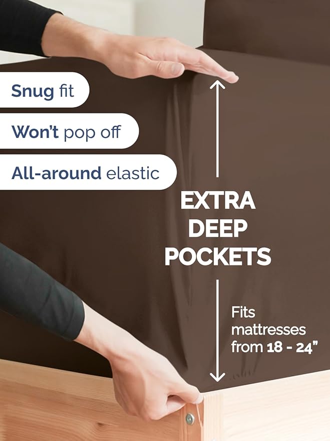 Extra Deep Queen Sheet Set - 6 Piece Breathable and Cooling Sheets - Hotel Luxury Bedding for Women, Men, Kids & Teens - Easy & Secure Fit - Soft, Wrinkle Free and Comfy - Extra Deep Pockets - Brown