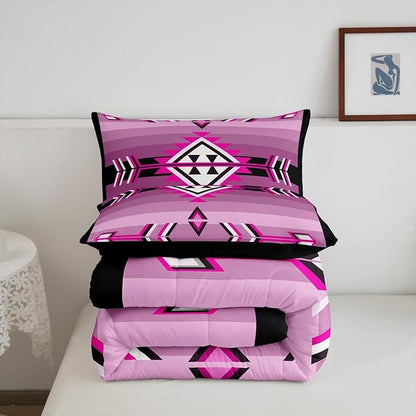 Erosebridal Western Aztec Quilt Set Pink Black Boho Comforter Set Toddler for Kids Girls Adults Women,American Native Southwestern Bedding Sets Ethnic Exotic Tribal Geometric Bed Set 2 Pcs