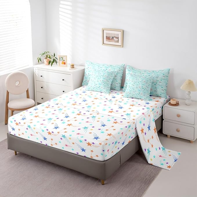 Feelyou Butterfly Dragonfly 7 Piece Bedding Set Mint Green Comforter Set with Sheets for Kids Boys Girls Flowers and Plants Bed in a Bag Nature Plants Bed Set Soft Lightweight