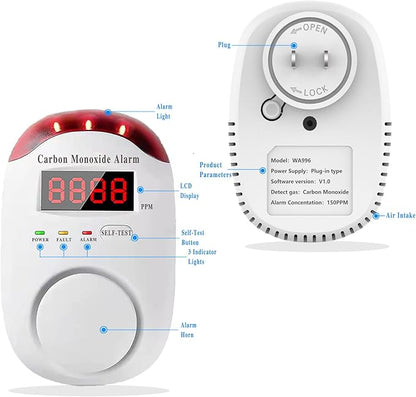 Portable Carbon Monoxide Detector for Travelc, Plug in Wall with LED Digital Display Voice Light Plug and Play - 2 PCS