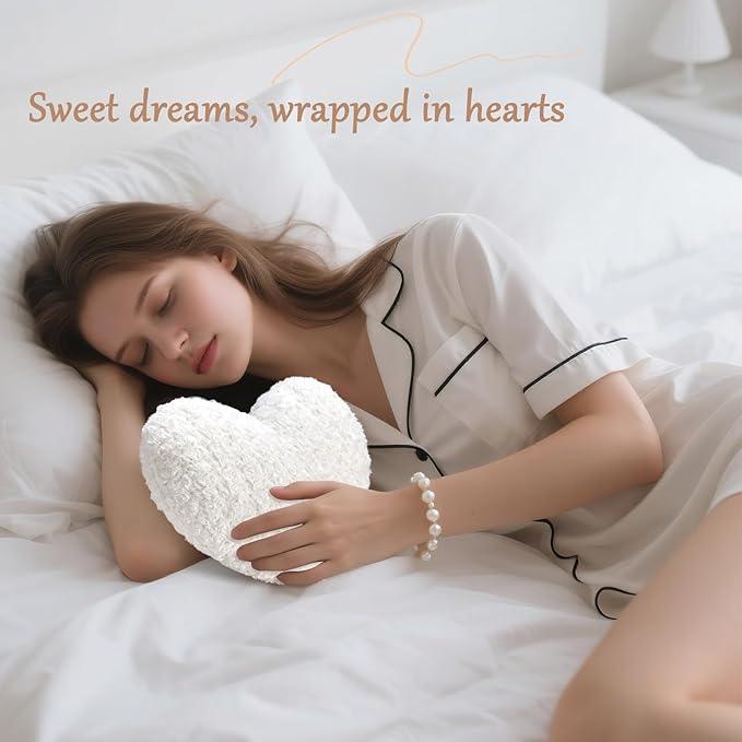 Heart Pillow White Throw Pillows, Soft and Fluffy Decorative Pillows for Bed Couch Chair, Cute Heart Shaped Room Decor for Valentine Anniversary Birthday Halloween Christmas (Small, 13"x10")