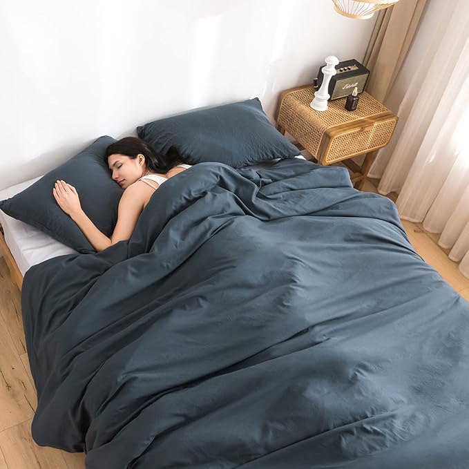 COTTEBED Washed Polycotton Microfiber King Size Comforter Set, Lightweight Ultra-Soft Comfy Cozy Bedding Blanket Comforter with 2 Pillow Shams for All Season Use - Dark Dusty Blue Grey King/Cal King