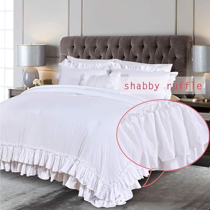 Masaca White Twin Comforter with Ruffles,Shabby Boho Chic Ruffle Comforter Set Farmhouse Twin Bedding Sets,3pcs Vintage Aesthetic Kids Bedding Sets for Girls