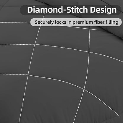 FUANNA 7 Pieces Full Size Comforter Sets, All Season Bedding Sets Full Size, Luxury Soft Bed in a Bag with Comforter, Flat Sheet, Fitted Sheet, Pillowcases & Pillow Shams, Dark Grey