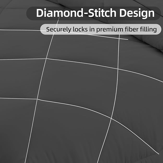 FUANNA 7 Pieces King Size Comforter Set, All Season Bed in a Bag King Size, Luxury Soft Bedding Sets with Comforter, Flat Sheet, Fitted Sheet, Pillowcases & Pillow Shams, Dark Grey