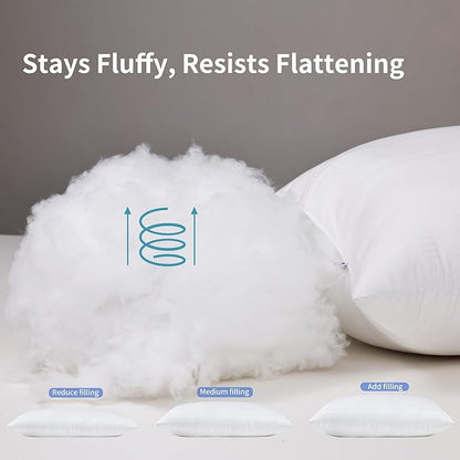 Pillows Queen Size Set of 2, Queen Pillows Set of 2 with Adjustable Down Alternative Polyester Fiber Fill, Hotel-Quality Comfort for Side, Back & Stomach Sleepers