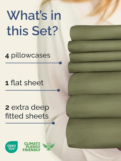 Extra Deep Split King Sheet Set - 7 Piece Breathable and Cooling Sheets - Hotel Luxury Bedding for Women, Men, Kids & Teens - Easy Secure Fit - Soft & Wrinkle Free - Extra Deep Pockets - Sage Green