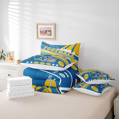 Feelyou Football 7 Pieces Comforter Sets King Size Kids Rugby Sports Bedding Set for All Season Football City Bed in a Bag with Comforter, Sheets, Pillowcases & Cushion Cover