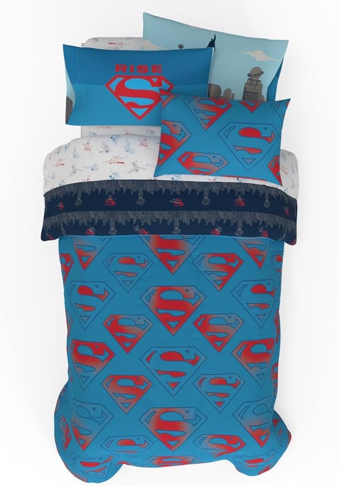 Superman DC Comics Kids Bedding Super Soft & Cozy Reverisble Microfiber Comforter and Sheet Set with Sham, 5 Piece Twin Size, (Officially Licensed Product) by Franco