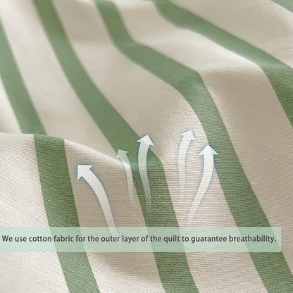 VM VOUGEMARKET Striped Comforter Set Full,Instagram Style Geometric Quilt with 2 Pillowcases Modern Fashion Comforter Set for Teens-Green White Stripes