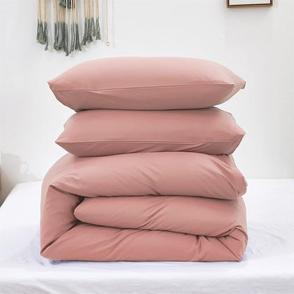 KAREVER Queen Blush Pink Cotton Comforter Set, 3 PCS Breathable Bedding with 2 Pillowcases, Fade-Resistant, Lightweight, Durable, Ideal for Gift
