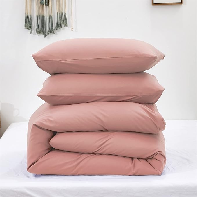 KAREVER Pink Comforter Sets Pure Blush Color Bedding Set Women Lightweight Comforter Set Girls 3 Pieces Blanket Breathable Bed Comforter Set Durable Bedding Set